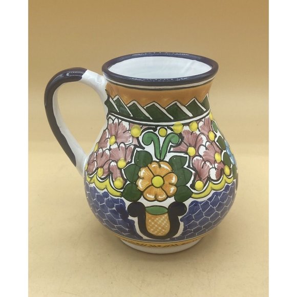 Mexican Puebla Talavera Signed Hernandez Folk Art Pottery Wine Pitcher Jug - Picture 5 of 12